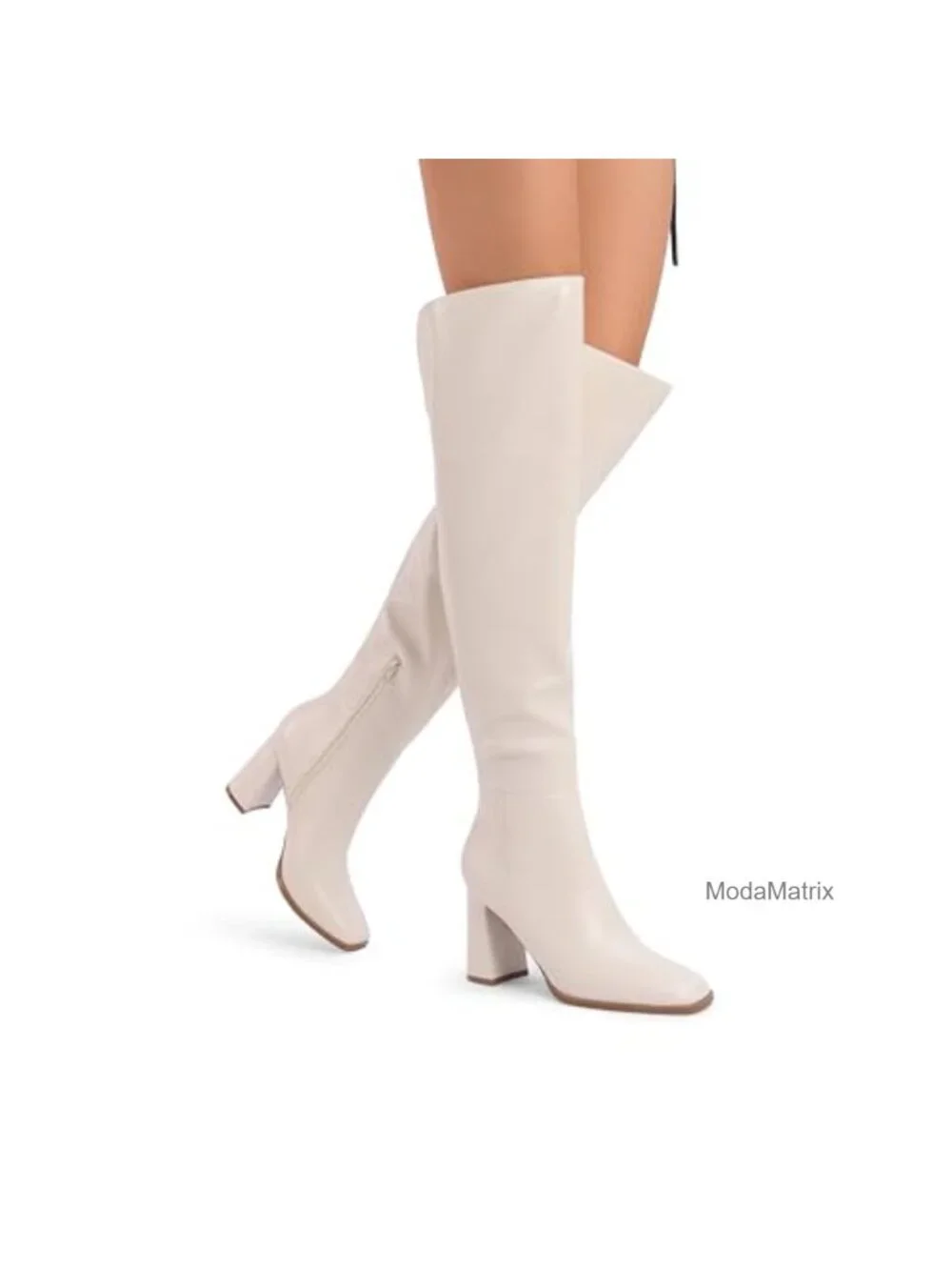 Over the Knee Boots for Women Square Toe Block Heel Thigh High Side Zipper Fall